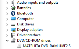 MATSHITA DVD-RAM UJ8E2 S" is not being recognized as operable. Solved -  Windows 10 Forums