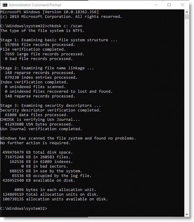 Desktop blinks a few minutes after startup, then printer disappears-chkdsk.jpg