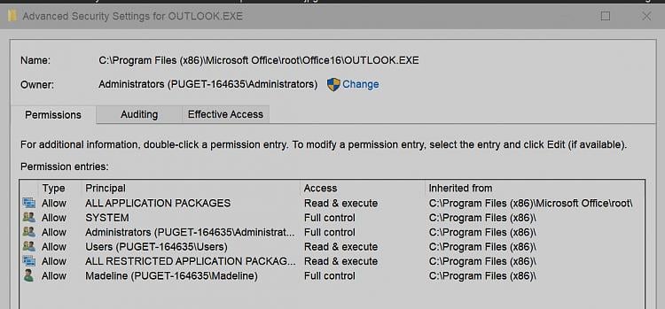 Outlook 2016 doesn't recognize RECURRING reminders only.-outlook-exe-advanced-security-drive-c.jpg