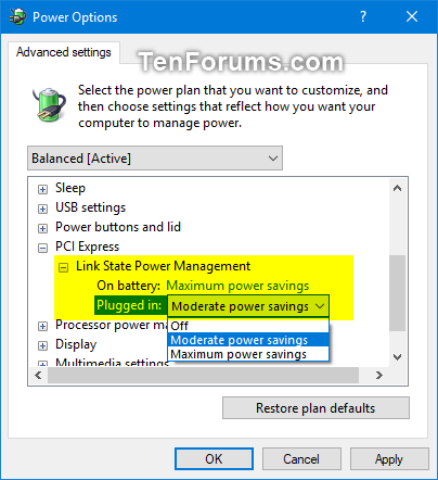 Remove 'Link State Power Management' in Power Options in Windows 10 |  Tutorials