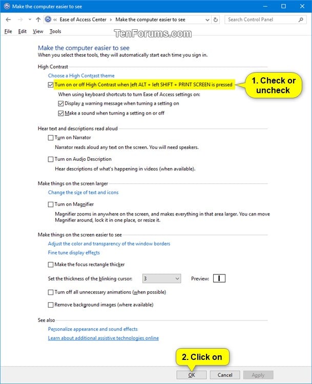 or Disable High Contrast Shortcut in Windows |