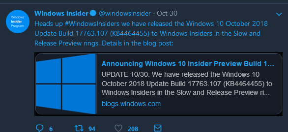 KB4464455 Windows 10 Insider Preview Slow + RP Build 17763.107 Oct. 30-capture.png